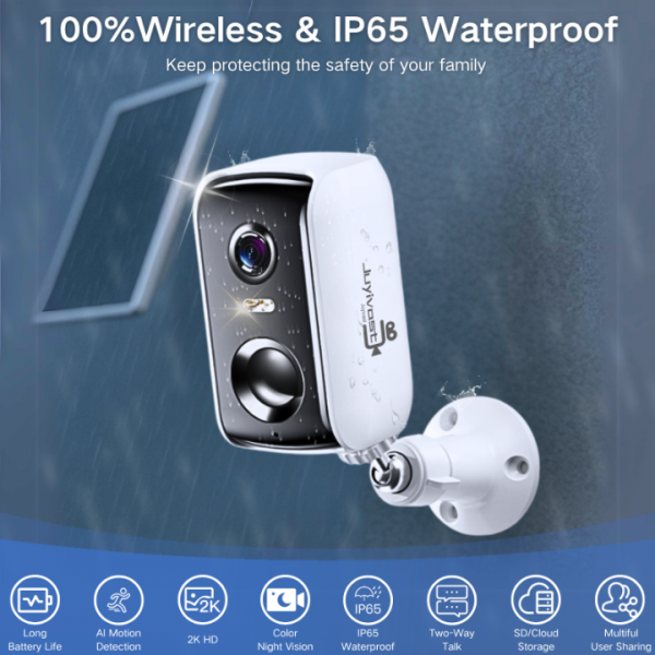 Juyivast Solar Security Cameras Wireless Outdoor, 2K WiFi Cameras for Home Security, Battery Powered AI Motion Detection Surveillance Home Security Cameras, Color Vision Night, 2-Way Talk
