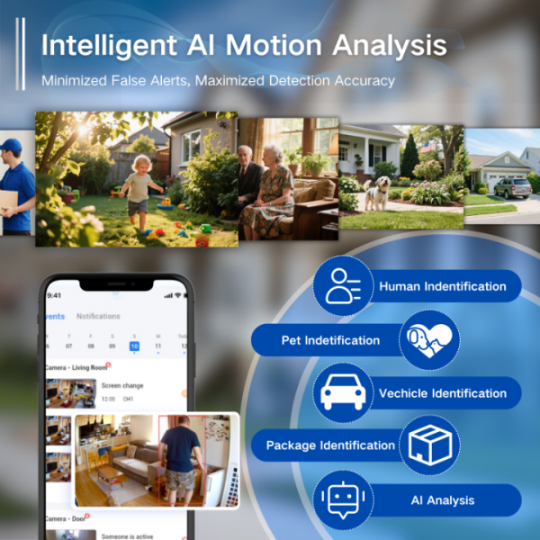 Juyivast Solar Security Cameras Wireless Outdoor, 2K WiFi Cameras for Home Security, Battery Powered AI Motion Detection Surveillance Home Security Cameras, Color Vision Night, 2-Way Talk